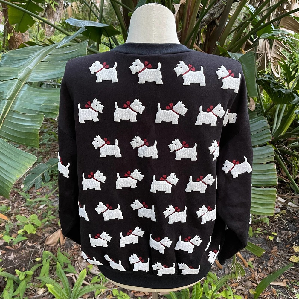 Vintage 80s Black Background with White Scottie Dog Pattern by Scoop Size L - Picture 3 of 9